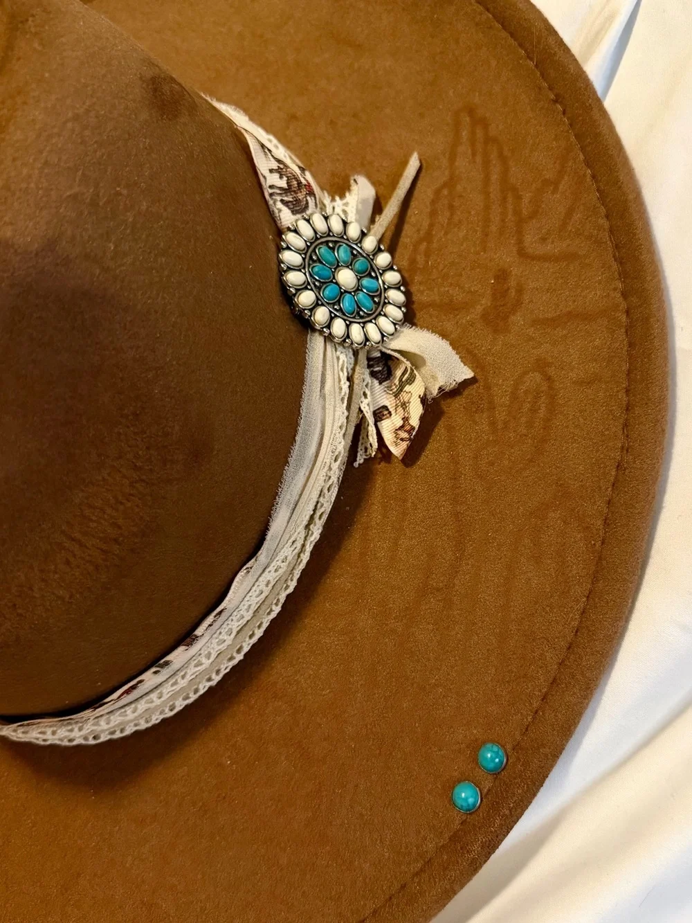 Brown Women's Felt Western Hat with Turquoise Accents